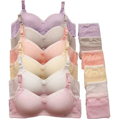 New Girls Students Pretty Cotton Training Bras Set Young Girl Comfortable Wire Free Bra Kids Intimates Teenage Underwear Bra Set
