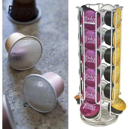 New Metal Coffee Pods Holder Iron Chrome Plating Stand Coffee Capsule Storage Rack for 24pcs Dolce Gusto Capsule