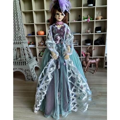 1/4 1/3 Scale BJD Clothes Retro Bule Fairy Dress With Headwear Set For BJD/SD MSD SD13 Big Girl Doll Accessories C1033
