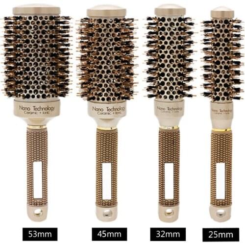 Professional Nano Technology Ceramic Ionic Hair Round Brush Boar Bristle Antistatic Heat Resistant Hair Curling Brushes