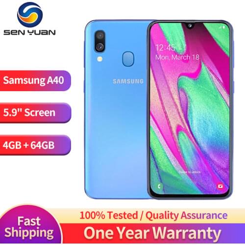 Unlocked Original Samsung Galaxy A40 4G LTE Mobile Phone Dual SIM Android SmartPhone 4GB RAM 64GB ROM 5.9" FingerPrint CellPhone