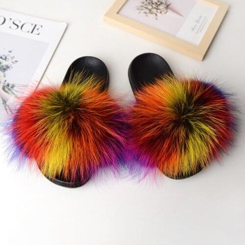 Real Fur Slippers Women Home Fluffy Slides Ladies House Summer Flats Shoes Female Furry Flip Flops Indoor Sandals Soft Wholesale