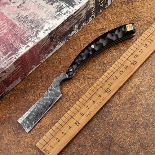 Portable Damascus Blade Shaving Folding Knife Ebony Handle High Hardness Sharp Outdoor Hunting Self-Defense Tactical Collection