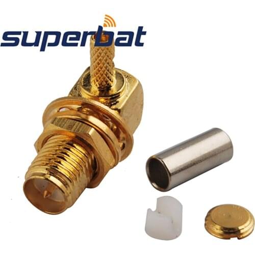 Superbat 10pcs RP-SMA Crimp Jack(male pin) Right Angle for RG174,RG316,LMR100 Cable