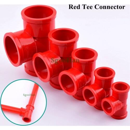 1~5pcs ID 20/25/32/40/50mm UPVC Pipe Tee Connector Fittings Irrigation System Water Supply 3 Ways Red Color Hard Tube Connectors