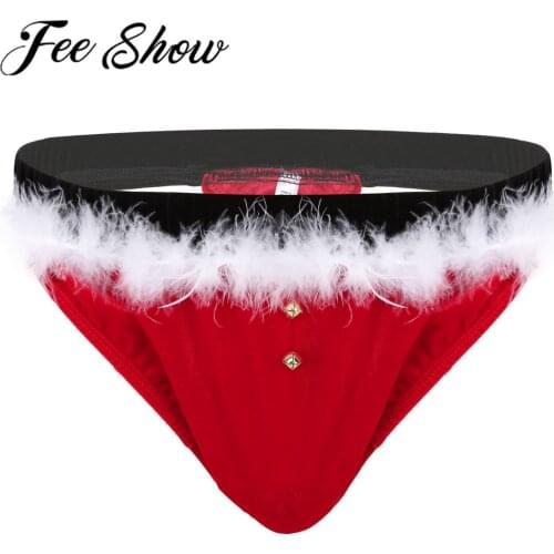 Mens Lingerie T-back Bikini Briefs Underwear Sissy Panties Costume Sexy Male Christmas Cosplay G-Strings Thongs Xmas Underpants