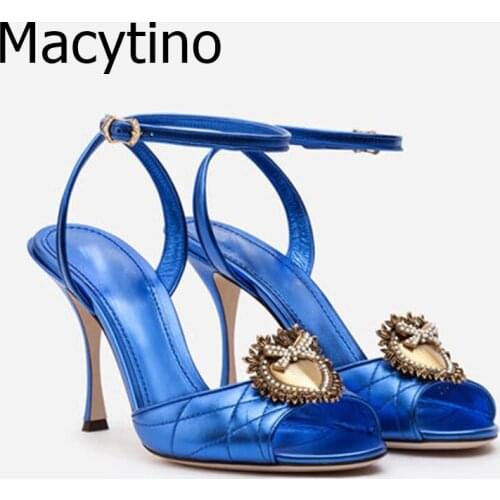 Classic Sandals Shoes Women Summer 2020 high heels blue Sexy dance club pumps ankle strap fashion zapatos de mujer stiletto