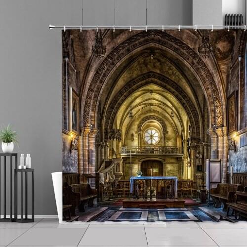 Gorgeous Church Building Shower Curtain European Classical Architecture Churchs Design Bath Curtains Waterproof Bathroom Decor