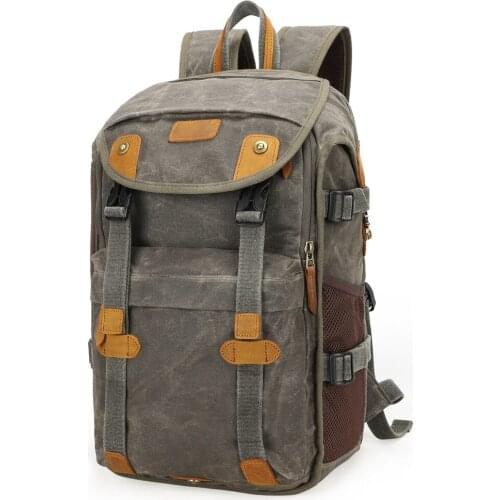 Waterproof Canvas + Leather Camera Bag Shoulder Mirrorless Camera Backpack Fotocamera SLR Bag for Canon Nikon Sony