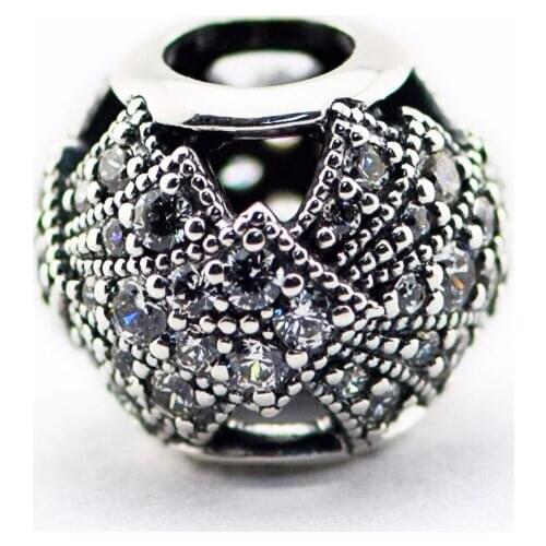 Oriental Fan Clear CZ Crystal Beads for Charms Bracelets Women Silver 925 Jewelry DIY Openwork Charm Beads for Jewelry Making