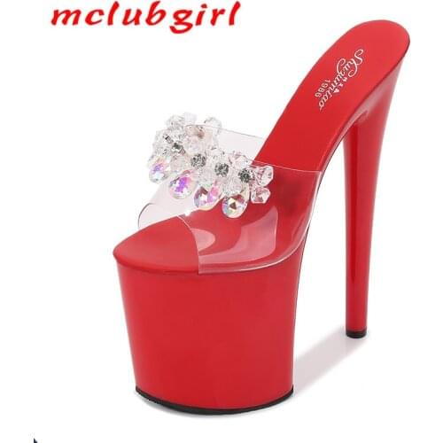 Mclubgirl Water Drill Extra High Heels, Thin Heels, Sexy Waterproof Platform, Hate Sky High and Super High Slippers, Female LFD