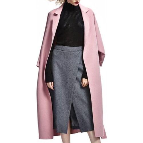 Women s winter coat pink Double sided wool cashmere outwear 2019 autumn plus size ladies fashion overcoats long free ship