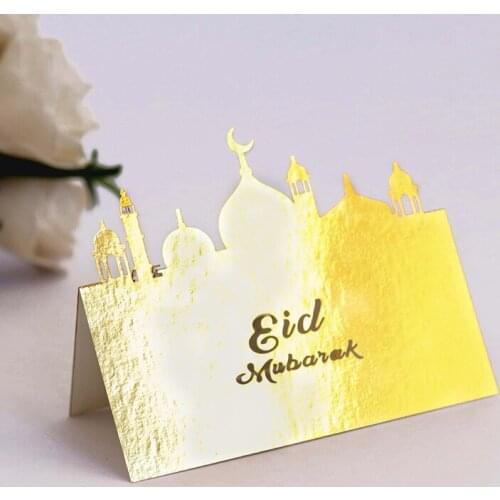 10/20/30pcs Gold Silver Eid Mubarak Postcards Ramadan Party Seat Card Place Cards Happy Eid Ramadan Kareem Muslim Festival Card