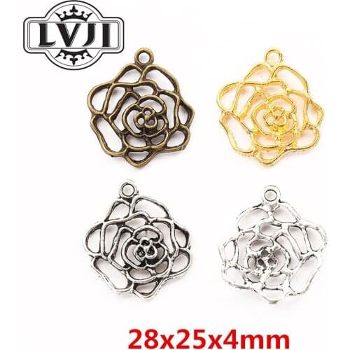 15 pcs Vintage flower zinc alloy charms pendant DIY Bracelet Necklace metal jewelry accessories Making 5954