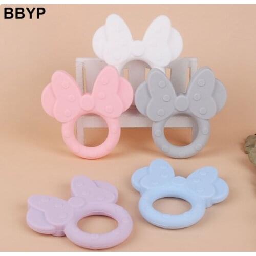 2-10 Pcs Silicone Teether Cartoon Mouse Head Animal Food Grade Silicone Teething Toys For Teeth Tiny Rod Baby Teether Gift