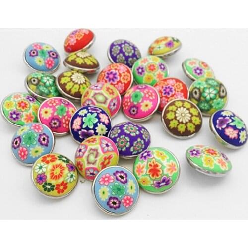 20pcs/lot Bohemia CLAY Fimo flower snap button jewelry 18mm DIY RT1108
