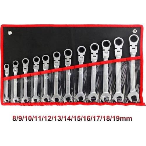 Automotive Tools Lndustrial Grade Chrome Vanadium Steel 12 Sets Of Movable Head Ratchet Wrench Bag Sets