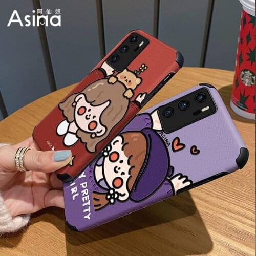 ASINA Imitation Lambskin Case For Huawei P40 P30 P20 Pro Cover Cartoon Bumper Silicone Cases For Nova 3 3i 4 5t 6 7 8 Coque Girl