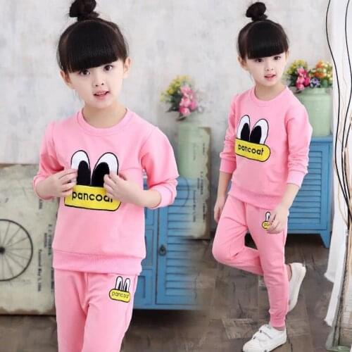 R&Z childrens suit 2019 spring and autumn new girls casual suit cartoon eye sweater trousers two-piece