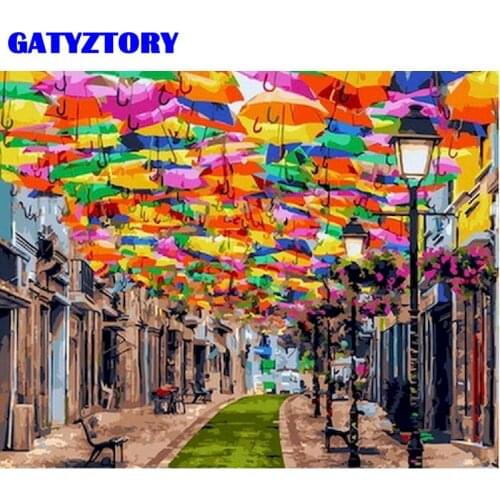 GATYZTORY DIY Picture By Numbers For Adults Handmade DIY Gift 40x50cm Frame Umbrella Street Scenery Oil Paint Kits Home Decors