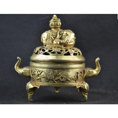 Elaborate Chinese brass carved Elephant statue Incense Burner