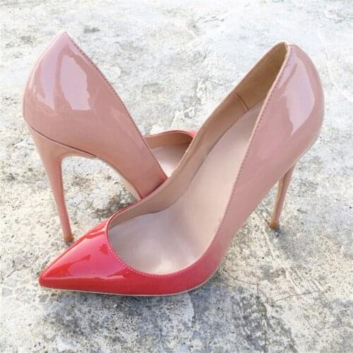 Gradient color nude red women fashion 12cm high heels sexy pointed toe shoes women wedding party club shoes QP005 CHENSIR9