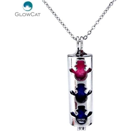 K251 Silver Locket Necklace Winter Snowman Beads Cage Locket Stainless Chain Aroma Essential Oil Diffuser Locket