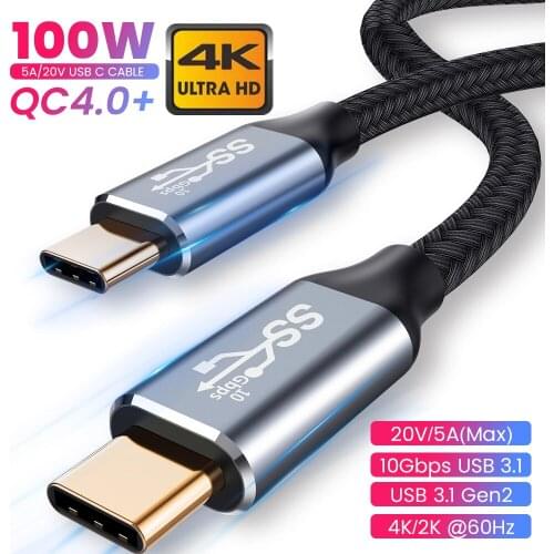 100W USB C To USB Type C Cable USBC PD Fast Charger Cord USB-C 5A Type-c Cable For Xiaomi POCO X3 M3 Samsung Macbook iPad