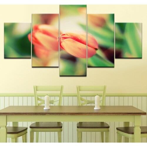 5 Pieces Yellow Tulips Flower Paintings Framework Canvas Wall Art Prints Modular Pictures Living Room Home Decor Poster