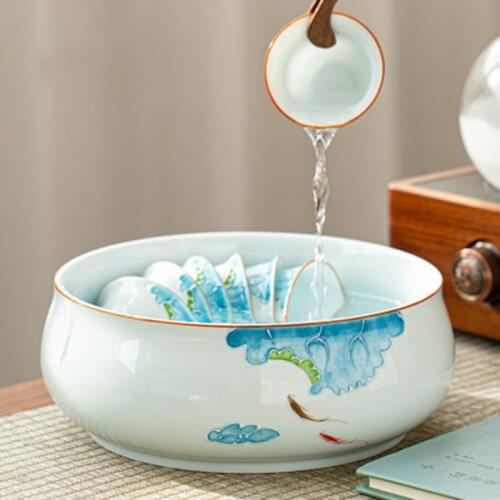 Handmade Ceramic Storage Tea Tray 1700ML Large Ceramic Tea Bowl Water Bowl Tea Set Accessories Relief Hand-painted
