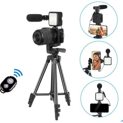 KIT-05LM Hot Shoe Phone Holder SLR Phone Vlog Tripod for Mini Tripod with Remote Control Microphone LED Tripod for Phone