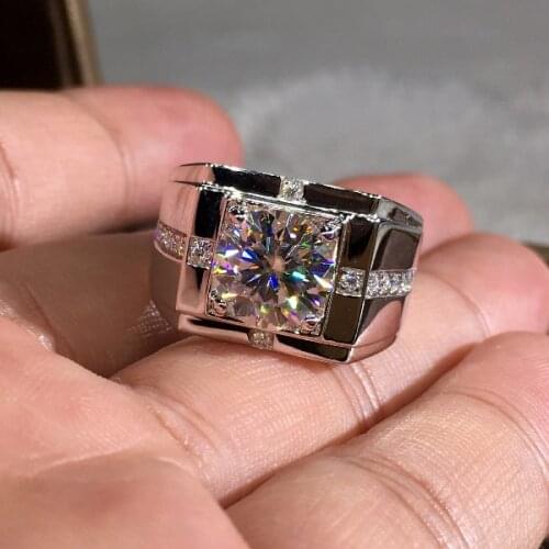 Shining White Zircon Round Stone Ring Male Luxury Crystal Big Engagement Ring Vintage Silver Color Wedding Rings For Men Jewelry