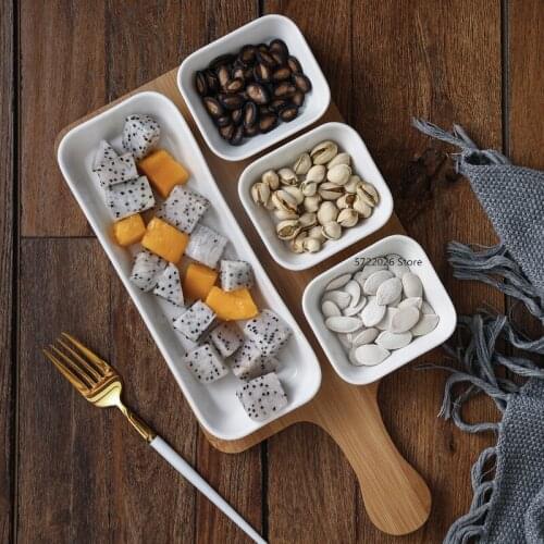Creative Japanese style separated ceramic fruit plate snack plate bamboo tray afternoon tea snack dish restaurant seasoning dish