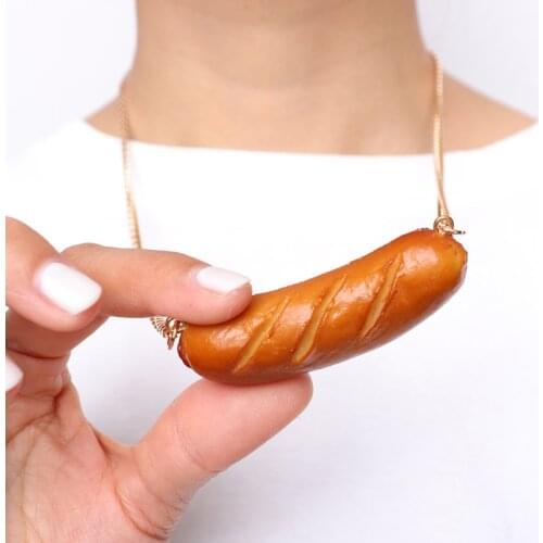 KUGUYS Simulate Roast Sausage Pendant Necklace for Women Cute Girls Funny Accessories Trendy Resin Jewelry
