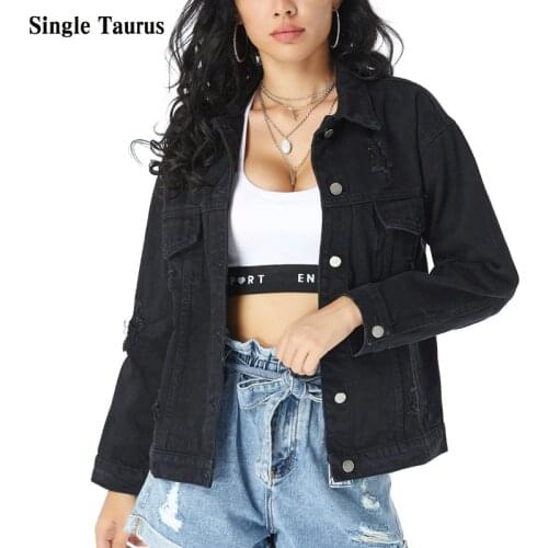Black Denim Jackets High Street Long Sleeve Casual Slim Short Length Crop Jeans Coat 2021 Fall Ropa De Mujer Bomber Jacket Women