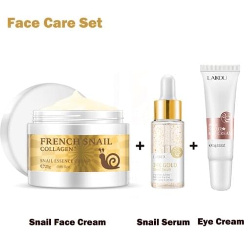 Snail Face Cream + 24K Gold Face Serum + Sakura Eye Cream Anti-Aging Wrinkle Hyaluronic Acid Moisturizer Nourishing Cream TSLM2