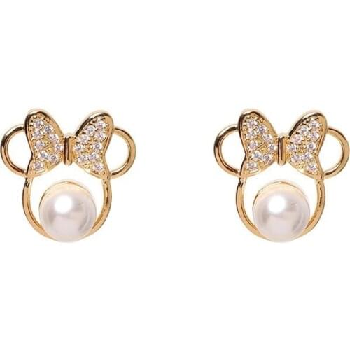 Cute Bow Pearl Earrings Stud Crystals WIth Anime Jewelry For Girls Charm Fashion 2021 New Trendy Accessories Wholesale