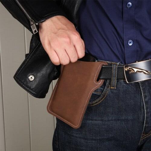 Retro Men Cell Phone Belt Loop Holster Phone Case Portable Multifunction Leather Phone Holster For iPhone Waist Bag Holster
