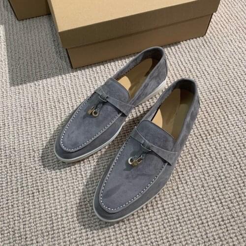 Men casual shoes genuine leather flat loafers sheepskin Women shoes kidsuede luxury brand