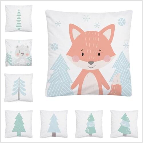 Simplified animal fox tree cartoon pattern Soft Short Plush Cushion Cover Pillow Case for Home Sofa Car Decor Pillowcase 45X45cm