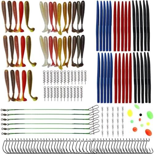 171pcs/lot Soft fishing Lures Baits Kit Texas rig kit with jig hook lure for Fishing Accessories