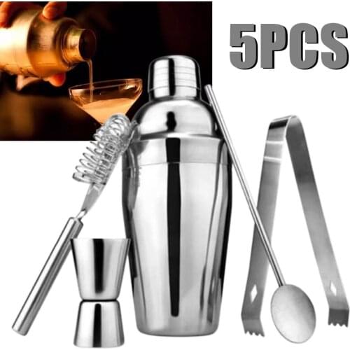 5Pcs Stainless Steel Cocktail Shaker Set 550ML Shaker Drinks Strainer Bottle Maker Mixer Bar Beginner Tool Kit
