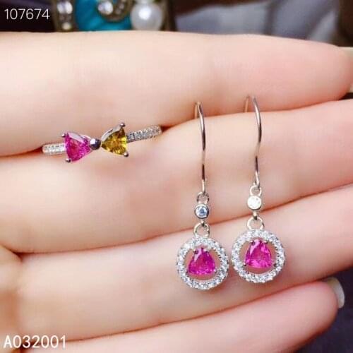 KJJEAXCMY fine jewelry natural Tourmaline 925 sterling silver women ring earrings set support test luxury