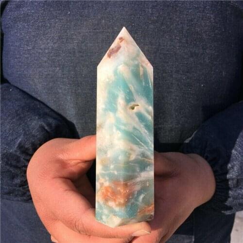 Natural amazonite Obelisk Quartz crystal wand Point Reiki Healing 400-500g