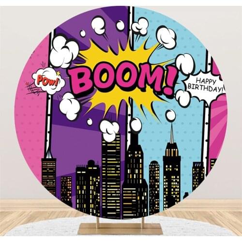 Night City Tall Buildings Boom Circle Round Backgrounds For Photography Child Birthday Party Photozone Poster Photo Backdrops