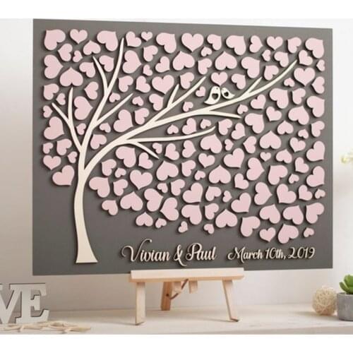 New Pink Guest Book Tree Personalised Guest Book Wedding Party Decoration Alternative Guest Book Wooden Hearts no Stand