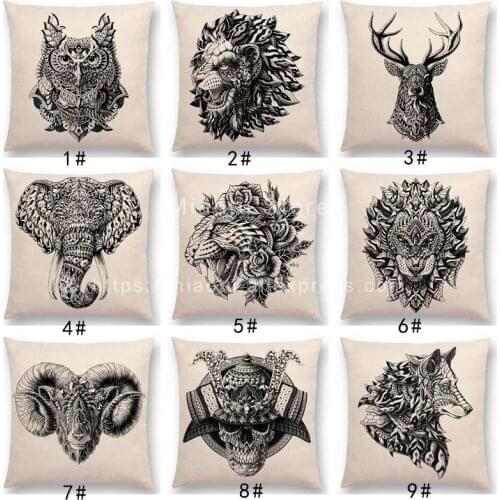 New Brave Animals Totems Prints Cushion Cover Buck Owl Tiger Lion Ram Wolf Sofa Throw Pillow Case