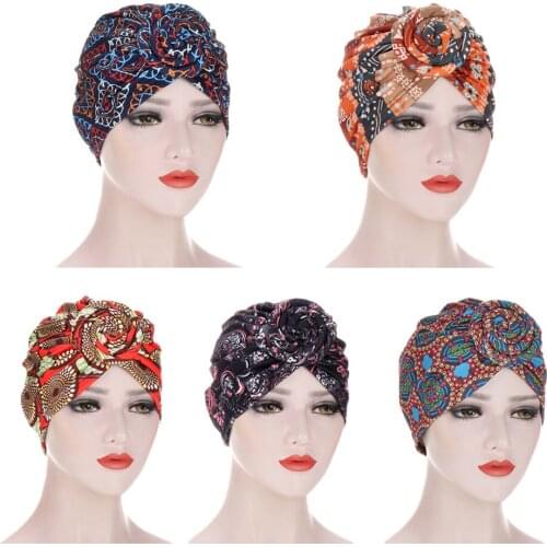 New Printed Turban Hat for Women Twist Knot India Hat Ladies Chemo Cap Fashion Headbands Women Hair Accessories Hair Loss Hat