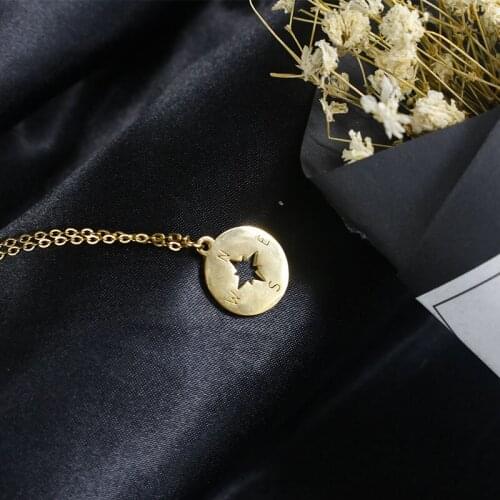 Stainless Steel Necklace For Women Lovers Gold And Silver Color Tiny Round Compass Handmade necklaceVacation necklace jewelry