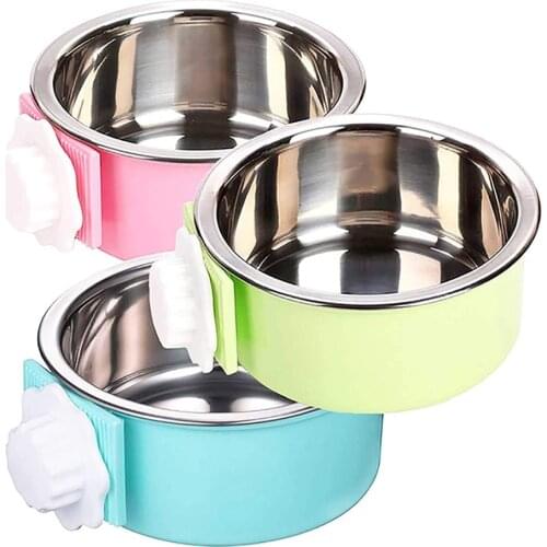 Dog Bowl Removable Stainless Steel Hanging Pet Cage Bowl Food & Water Feeder Coop Cup for Cat Puppy Birds Rats Guinea Pigs